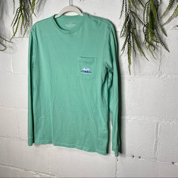 Vineyard Vines Mint Green Long Sleeve Logo Graphic Pocket Tee Size Small - Picture 2 of 8